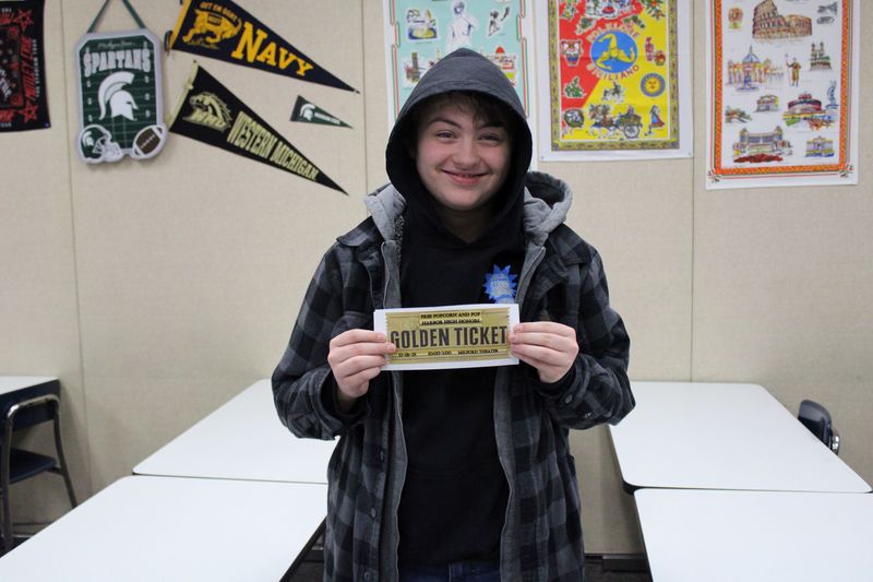 HHS Student shows his golden ticket