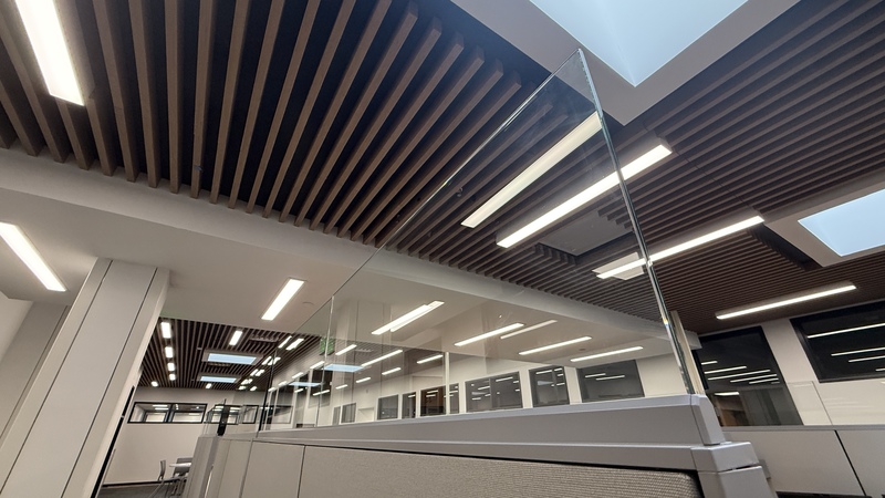Photo of new workspace ceiling a cubicle 