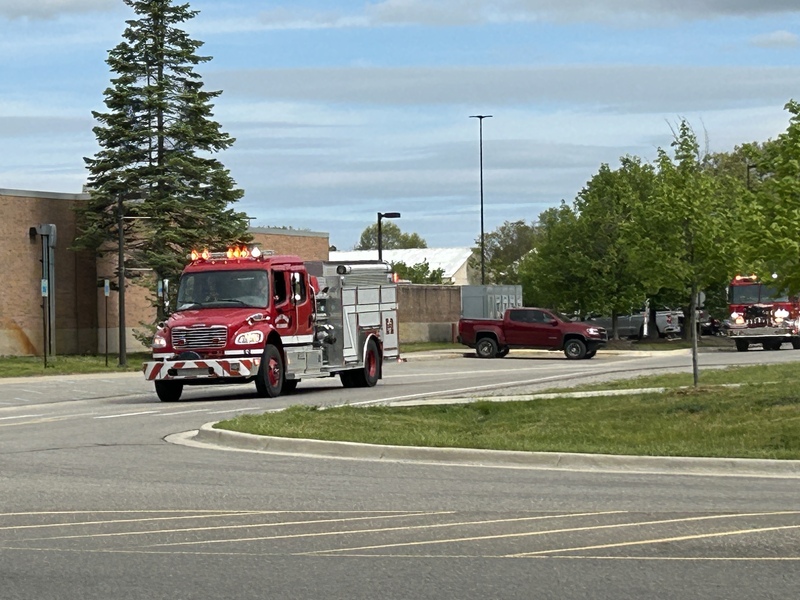 fire truckj in road on way to mock car crash simulation