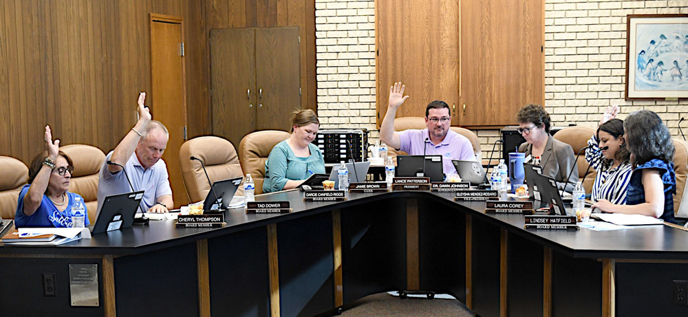 The USD 308 School Board votes on a motion.