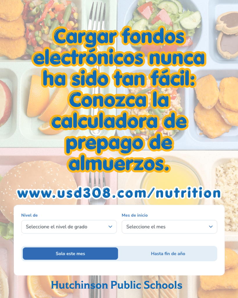 Cargar fondos electrónicos nunca ha sido tan fácil: Conozca la calculadora de prepago de almuerzos. www.usd308.com/nutrition