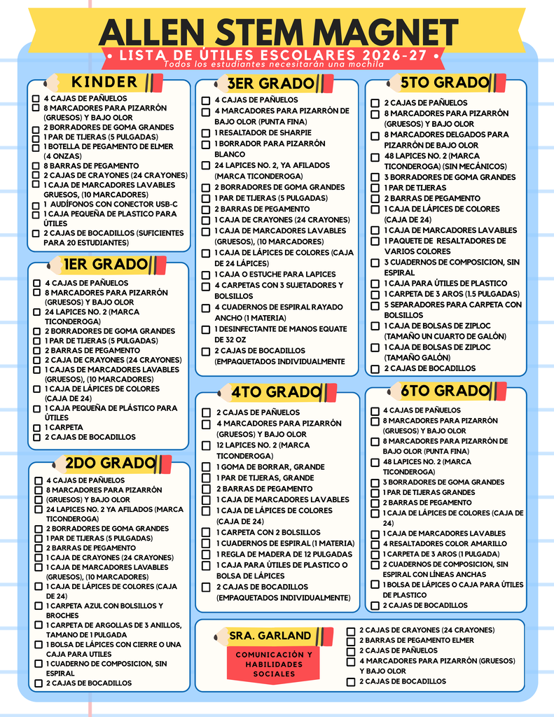 Lista de utiles escolares de Allen - Espanol
