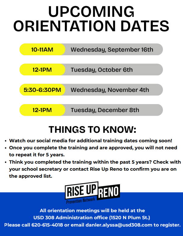Volunteer Orientation Dates Flyer