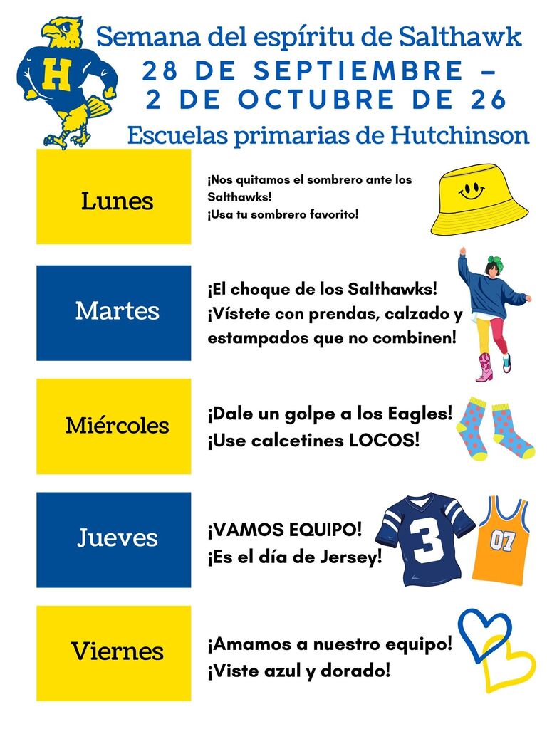 Spanish Salthawk Spirit Week Flyer for September 28-October 2