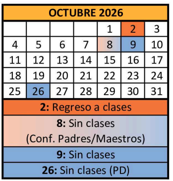 Calendar with dates from October 1 to 31, 2026. Specific days highlighted: 2, 8, 9, 26.