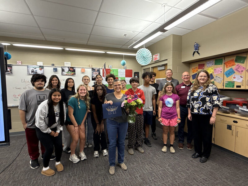 classroom of kids with Lori Hill