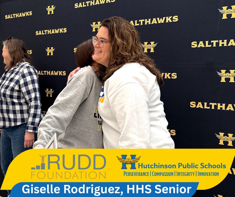 Giselle Rodriguez hugs Addie Ehling, medical sciences teacher at HHS