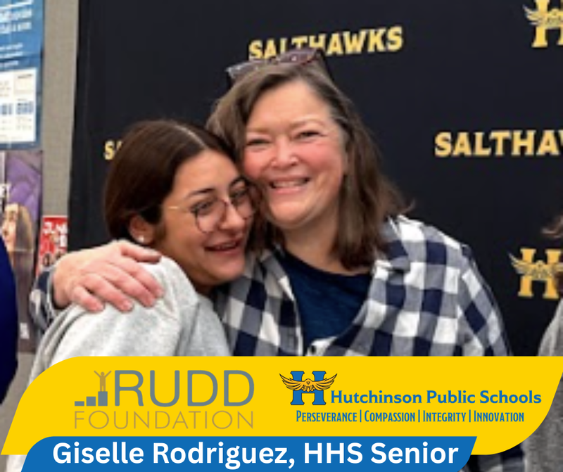 Giselle Rodriguez hugs Loretta Miller, English and Spanish teach er at HHS