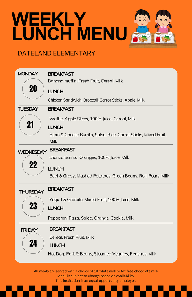 Weekly Menu 10/20/25 to 10/24/25