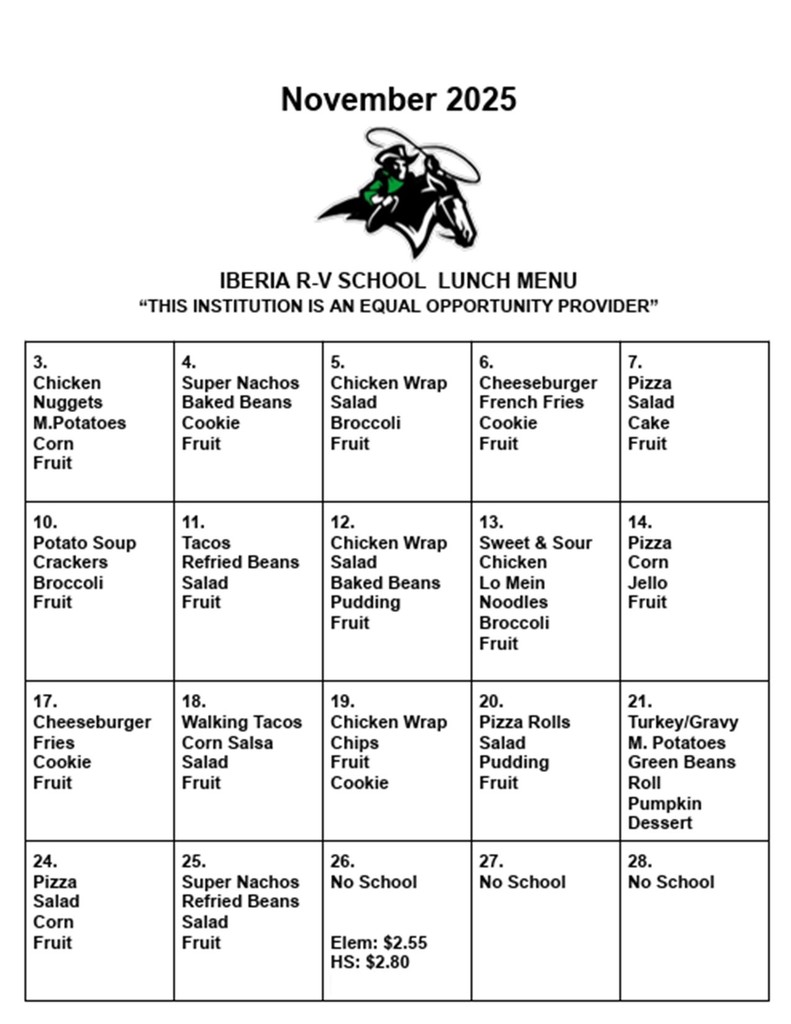 Iberia November Lunch Menu