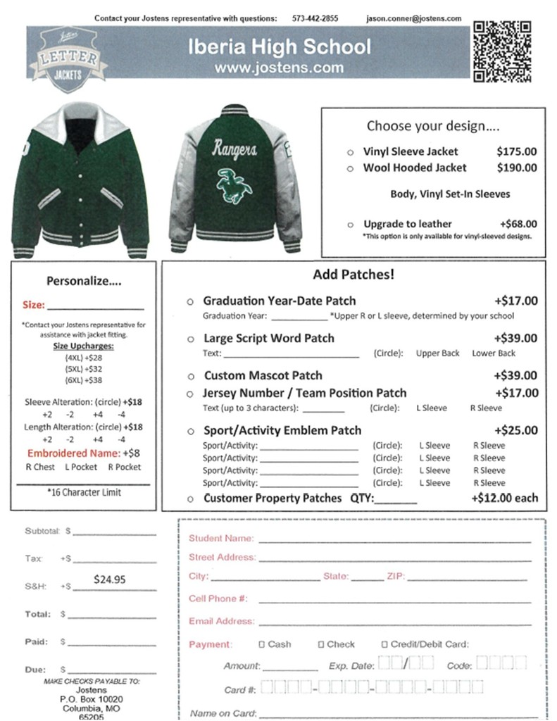 High School students looking to purchase their Letterman Jacket please use this form.