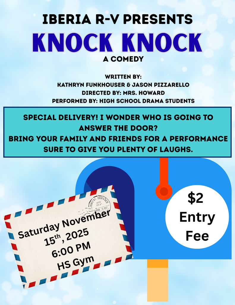 Don't forget that tomorrow night is the Performance of "Knock Knock a Comedy!" It will be at 6 PM and we are asking for a $2 entry fee! We hope you can make it!