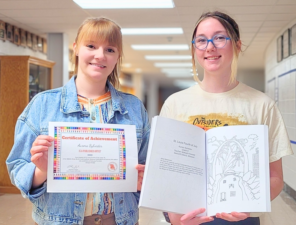 Aurora Sylvester is a published artist! Her coloring page was selected and published in the Missouri Art Education Association Coloring Book Edition 6. She was one of the 87 selected out of 287 entries. The coloring book is on Amazon for purchase: https://shorturl.at/Q0WvN