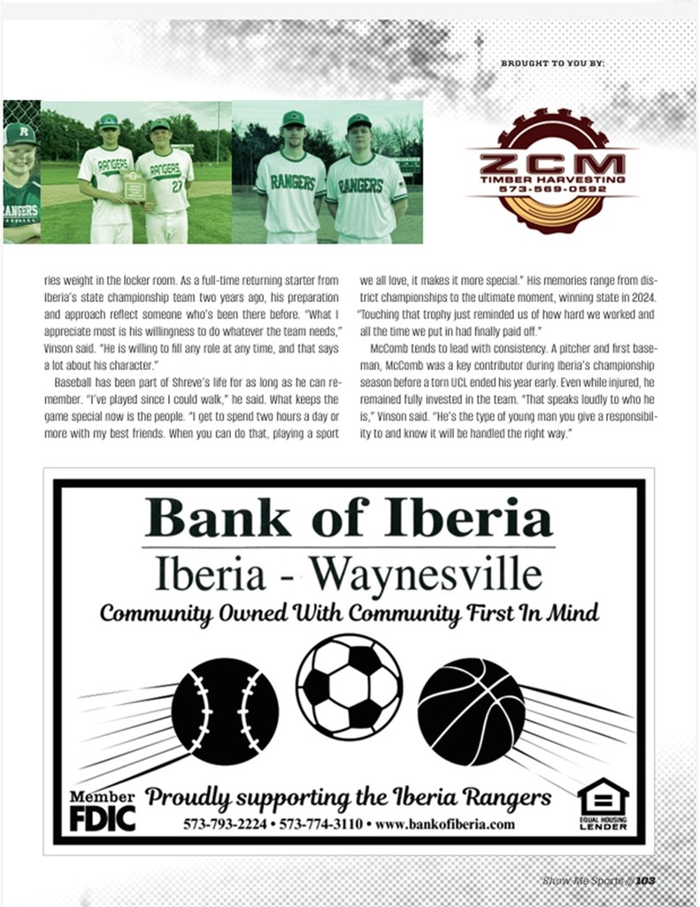 Show-Me Sports Magazine features Iberia Rangers in the March/April issue. You can access the full digital version by visiting: https://showmesportsmagazine.com.