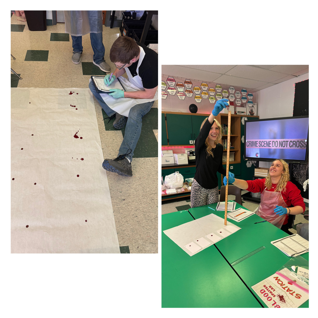 High school Forensics conducted a 🩸Blood Spatter Lab🩸 as part of their blood evidence unit, analyzing how factors like height, angle, and force affect the shape and distribution of blood droplets.