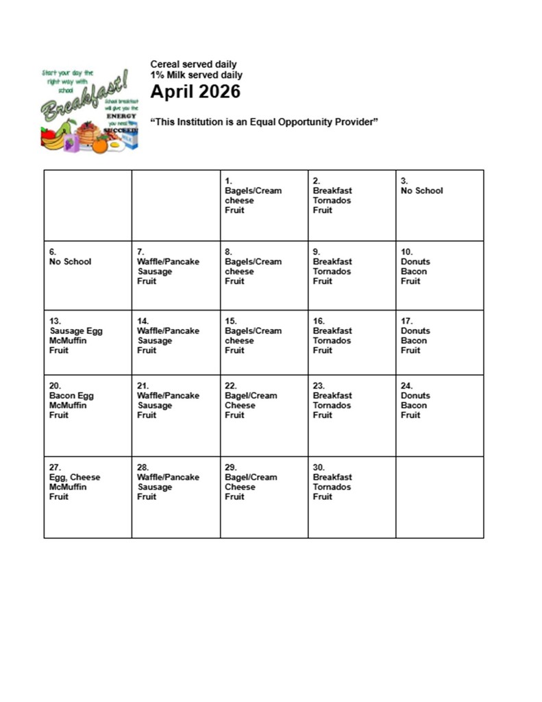 Iberia R-V April Breakfast and Lunch Menus