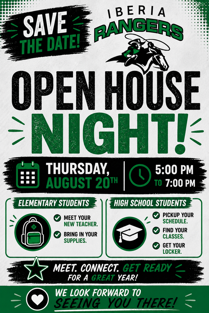Tomorrow is the day!! We can't wait to welcome everyone back! 🏫 Iberia R-V Open House 📅 Thursday, August 20 🕔 5:00 PM – 7:00 PM Come meet your teachers, explore your classrooms, reconnect with friends, and get ready for an amazing school year! We can't wait to see all of our Rangers and their families. It's going to be a great year, and we look forward to kicking it off together. See you there! 💙💛 #RangerPride #BackToSchool #OpenHouse #SeeYouSoon