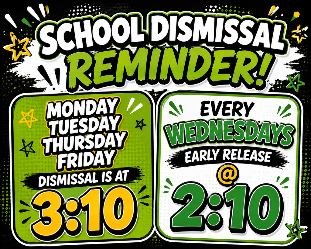 📚 REMINDER: THE FIRST DAY OF SCHOOL IS MONDAY, AUGUST 24! 🎉 We’re excited to welcome our students back for a great school year! 🏫 Doors Open: 7:50 AM 🔔 Classes Begin: 8:00 AM Dismissal Times: 🕒 Monday, Tuesday, Thursday & Friday: 3:10 PM 🕑 Wednesday: 2:10 PM ⏰ Don’t forget—Wednesdays are early-release days! Have a great weekend, and we’ll see everyone Monday morning! 💚📚