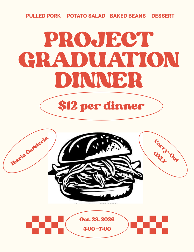 🎓 PROJECT GRADUATION DINNER 🎓  Join us for a delicious dinner on October 29th from 4:00–7:00 PM!  🍽️ Dinner — $12 each  Menu: 🍖 Pulled Pork 🥔 Potato Salad 🫘 Baked Beans 🍰 Dessert  Come enjoy a great meal while supporting Project Graduation! 💙