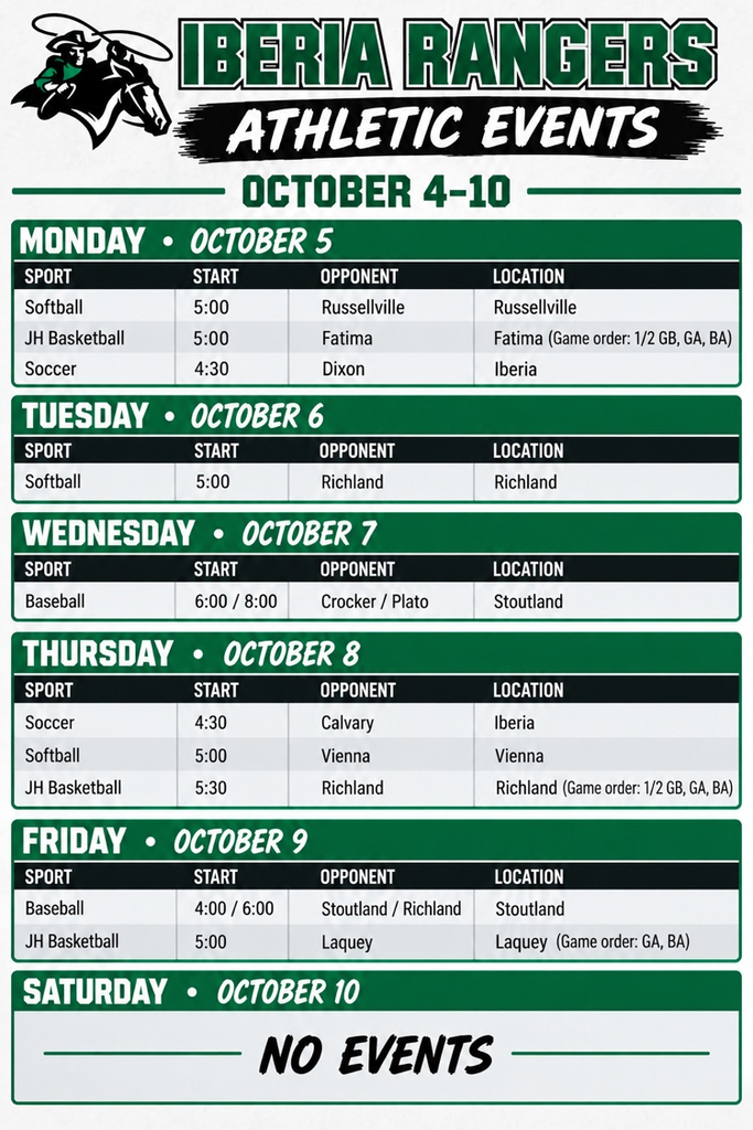 Athletic Events October 5-10