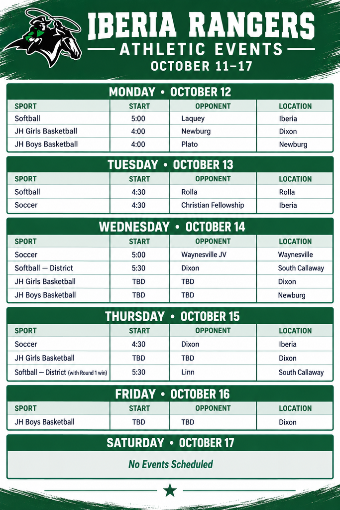 Athletic Events Oct 11-17
