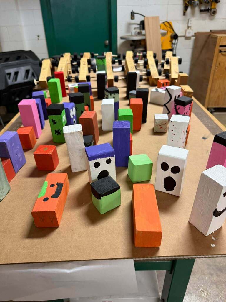 Junior High Ag. has been busy learning to work with some of the machines in the shop.  The past week they have been using the bandsaw, miter saw, table saw, drills and sanders.   The best part of Friday was watching the kids line up to take the picture! 