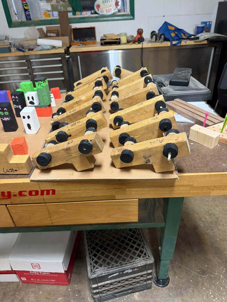 Junior High Ag. has been busy learning to work with some of the machines in the shop.  The past week they have been using the bandsaw, miter saw, table saw, drills and sanders.   The best part of Friday was watching the kids line up to take the picture! 