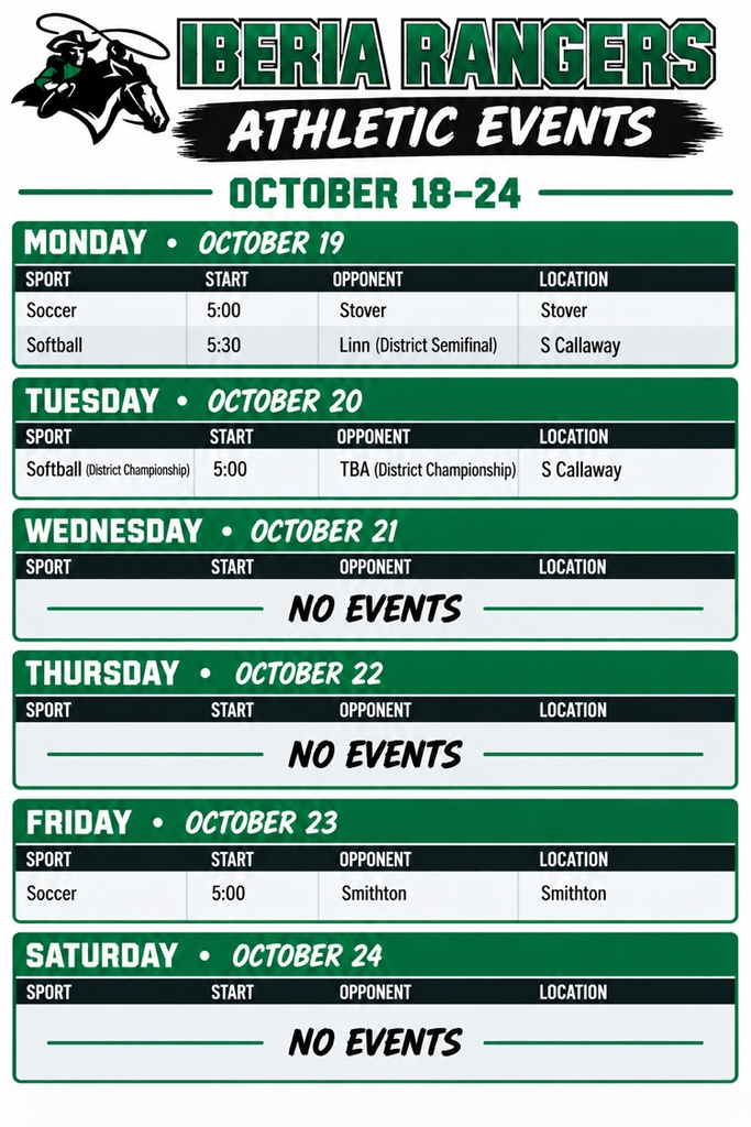 Athletic Events Oct 19-24