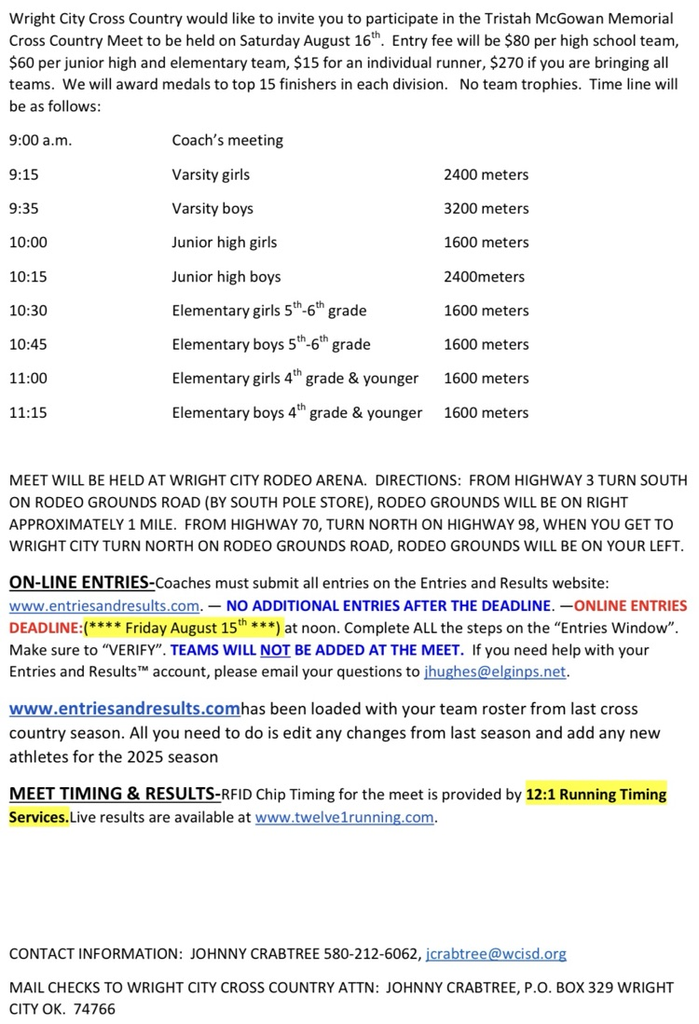 Wright City XC info