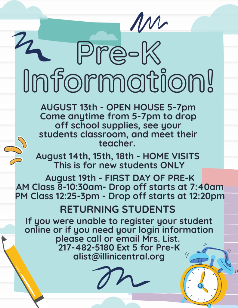 Pre K Information 8/13/2025