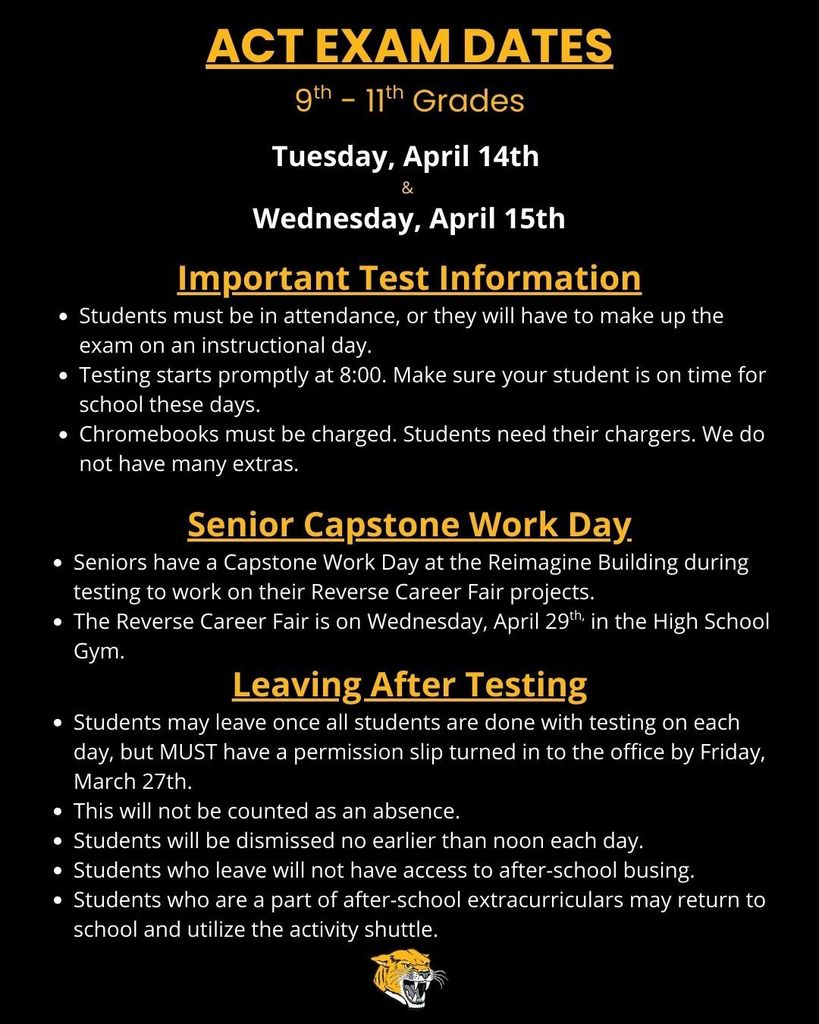 ACT Testing April 14th and 15th