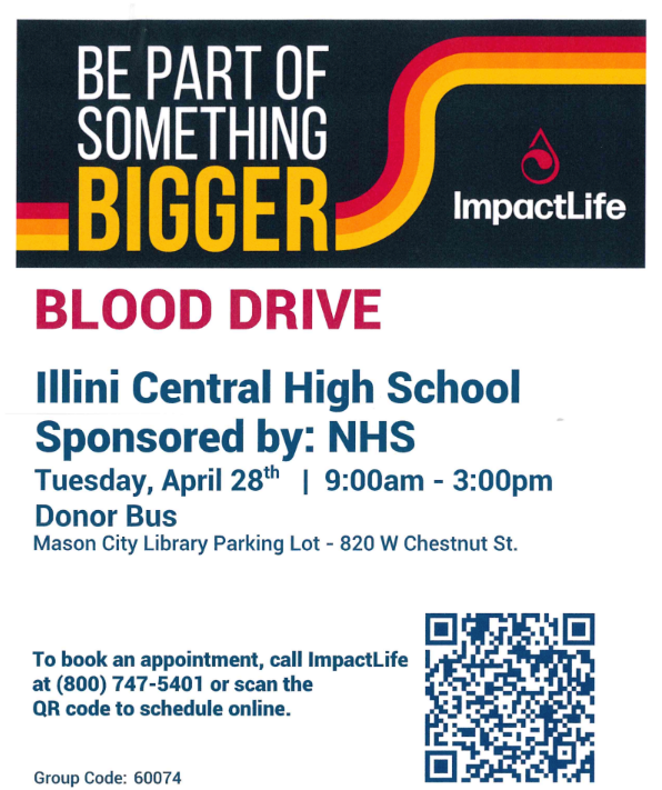 Illini Central NHS Sponsors Blood Drive on Tuesday, April 28th