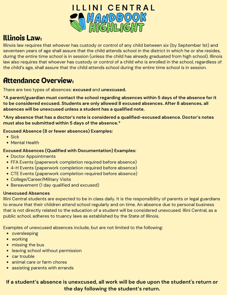 Handbook Highlight for Attendance