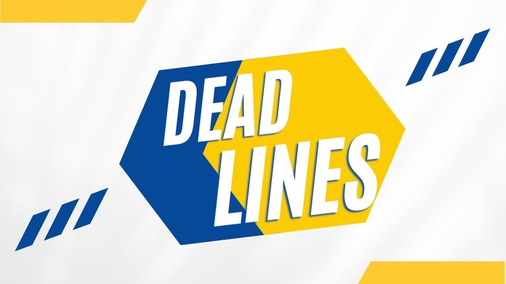Word "Deadlines" with blue and yellow colors over a white backgroud