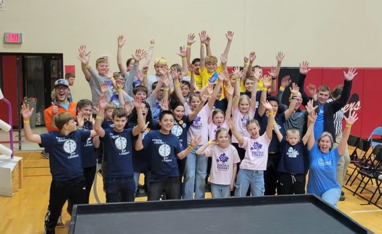 group of students celebrating 