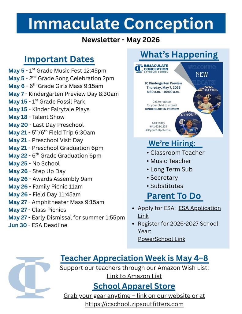newsletter  with important dates
