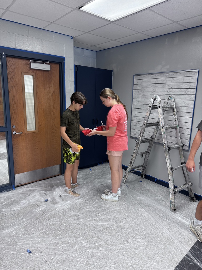 Kids by a ladder painting
