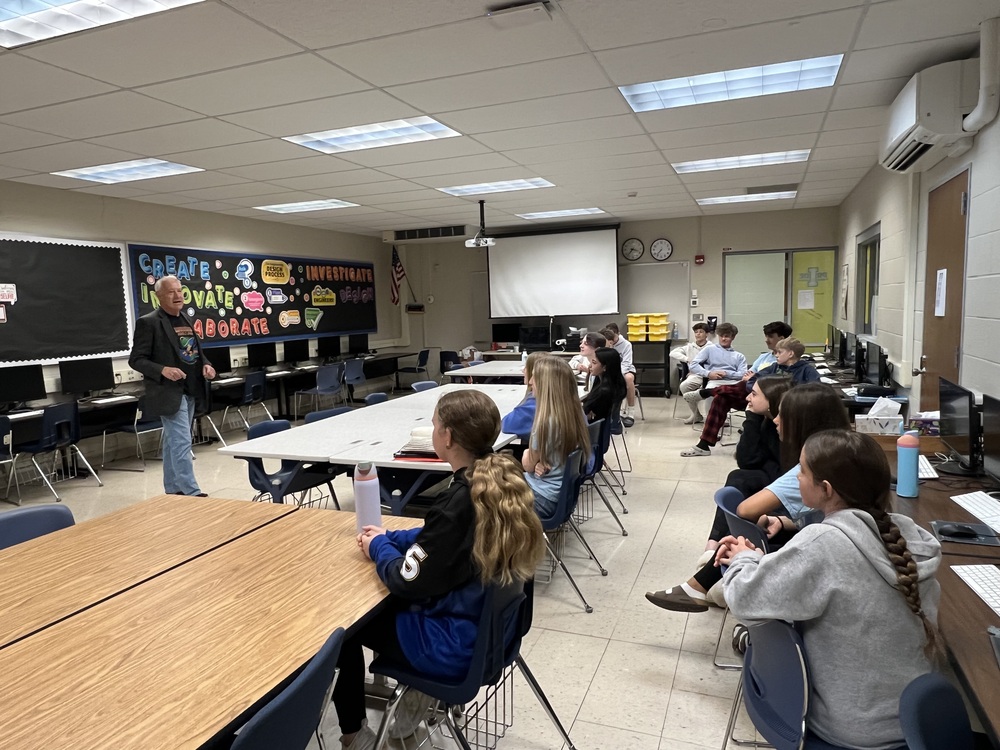 Ed Flash Ferenc visits middle school broadcasting class