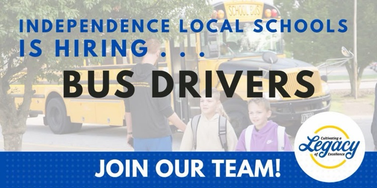 Independence Local Schools is continuing its effort to recruit bus drivers, offering competitive pay, comprehensive training, and a positive work environment! Spread the word! https://www.independence.k12.oh.us/o/ils/page/personnel