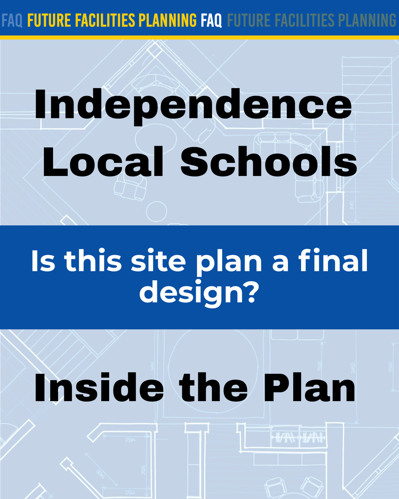 No. The current site plan is a preliminary conceptual study, not a final architectural or engineering design. It shows approximate building placement, traffic circulation, parking, playgrounds, bus drop-off areas, stormwater management, and field adjustments. Final engineered plans will not be developed unless voters approve the bond issue.