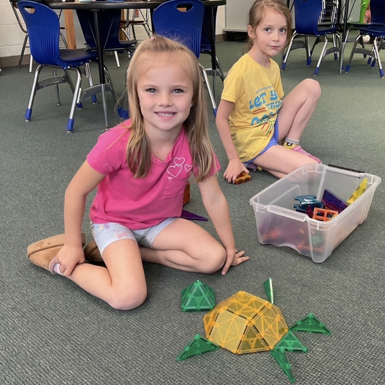 So much fun in Design Technology! First graders built animals using Magna-Tiles to go along with their animal slideshow projects. 