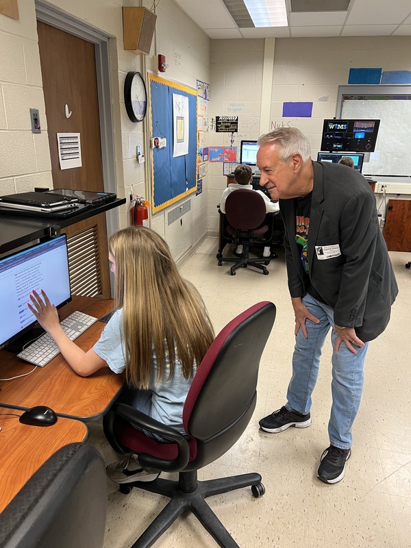 Ed Flash Ferenc visits middle school broadcasting class
