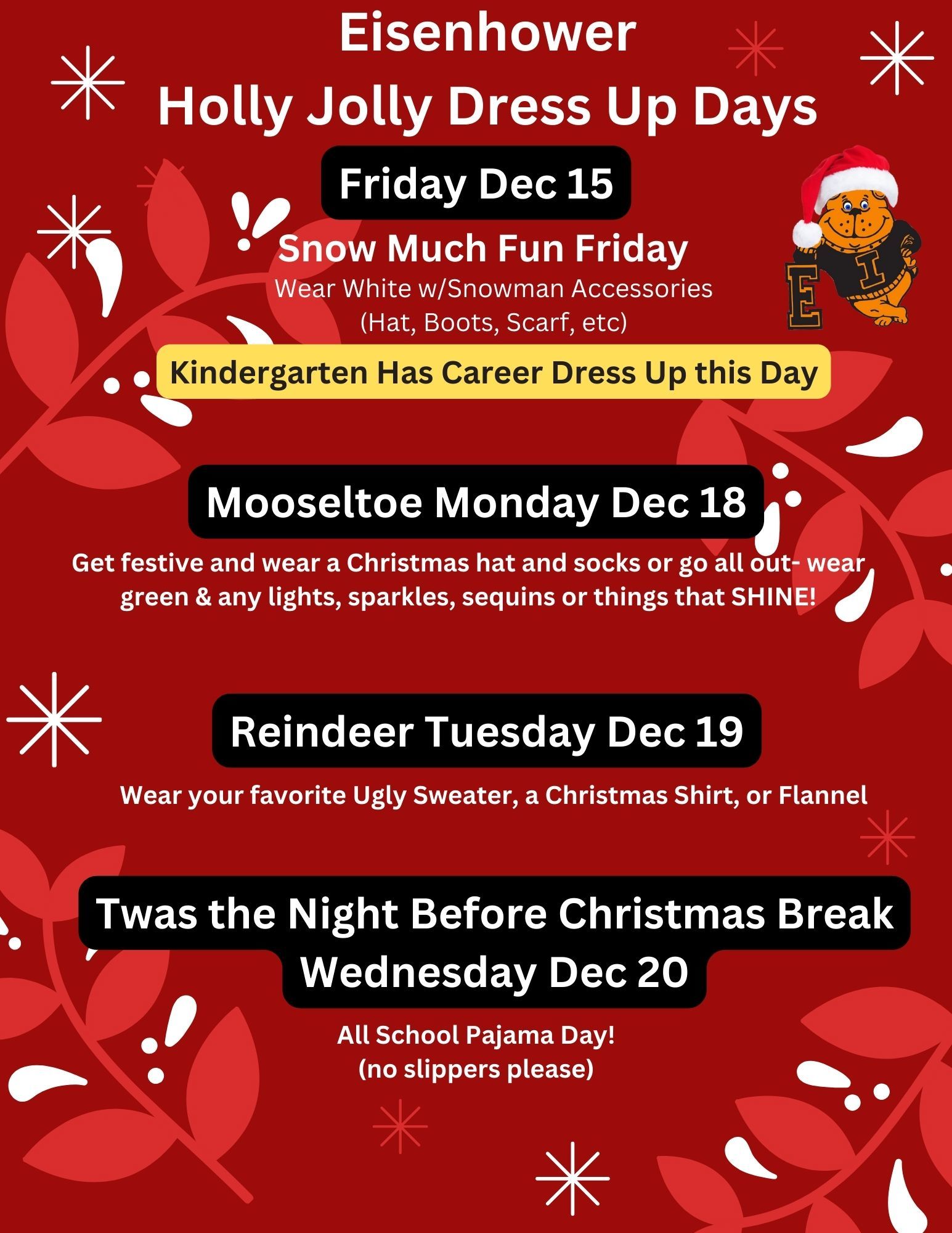 holiday dress up days Christmas School Spirit Week Itinerary Schedule — TidyLady Printables main image 0