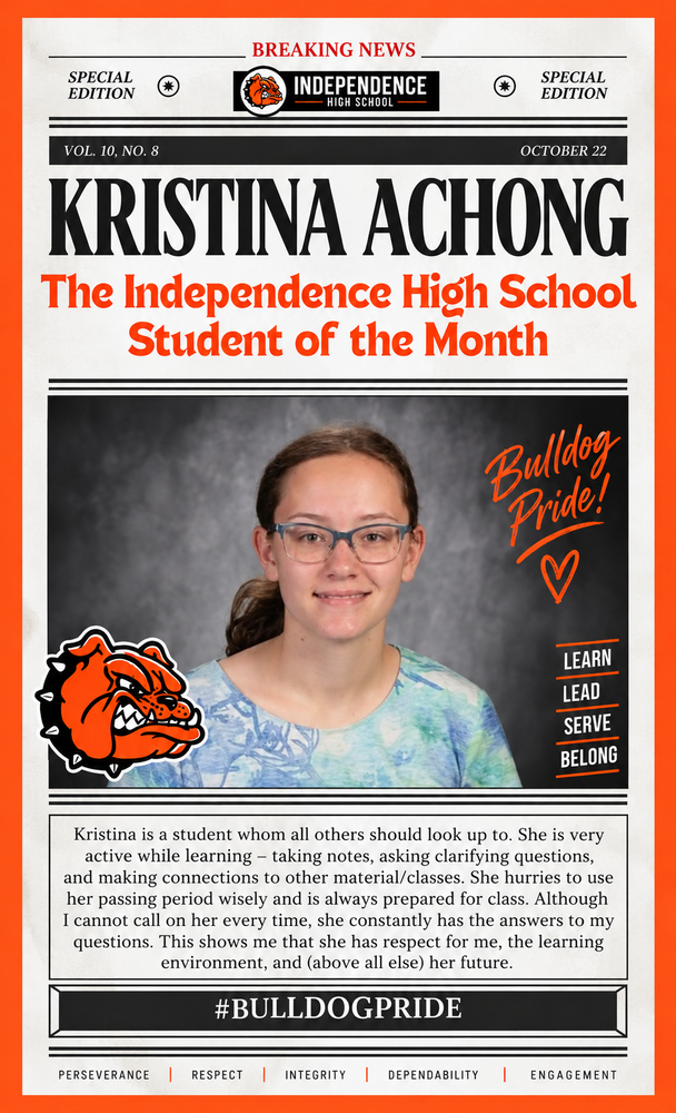 Kristina Achong - IHS Student of the Month