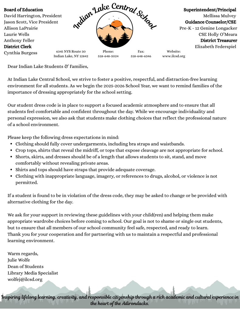 Dress Code Letter