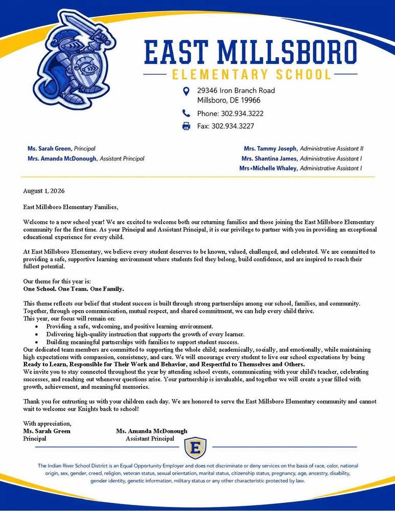 Welcome Back letter