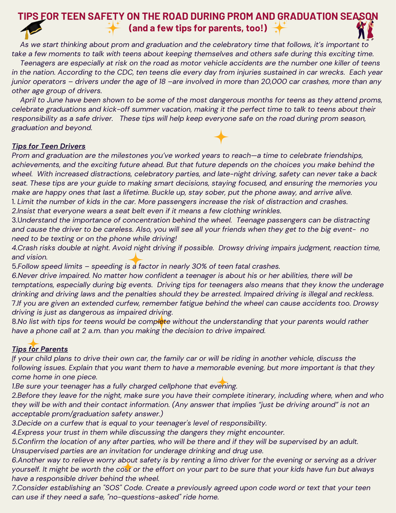 Tips for Prom/Graduation Safety