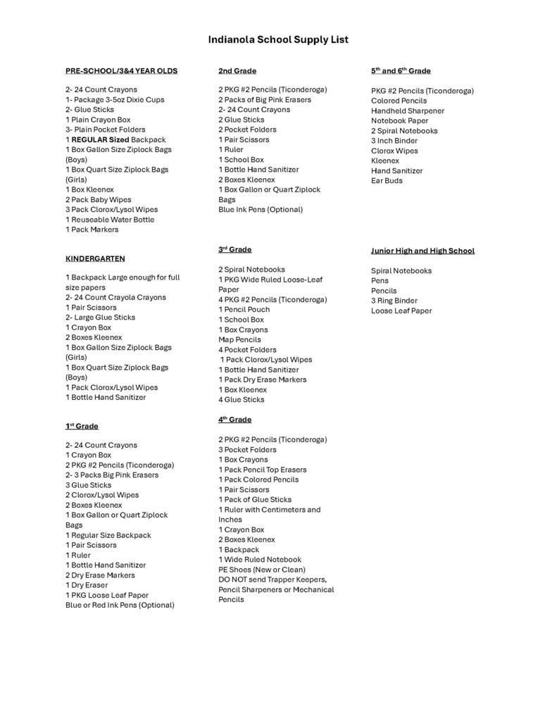 School Supply List