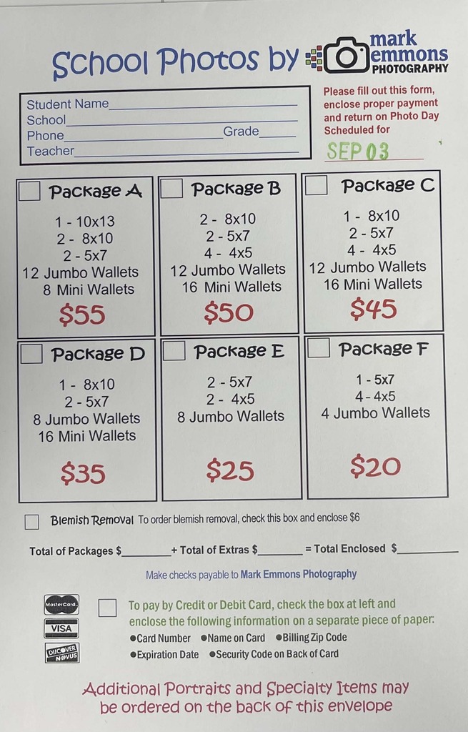 School Picture Form for Thursday September 3rd