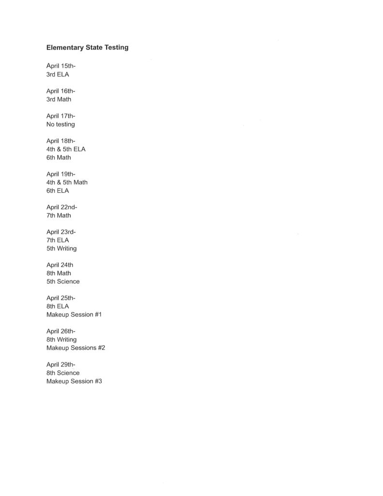 Testing Schedule updated